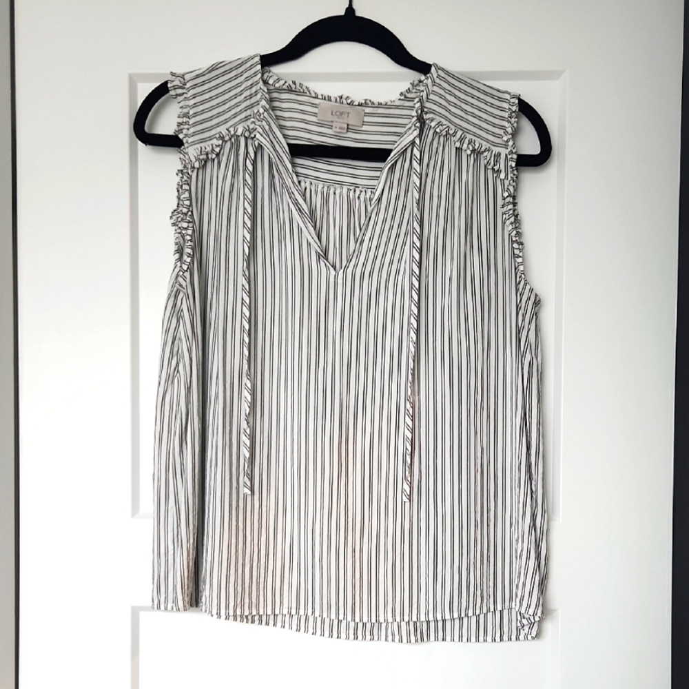 LOFT Women's Sleeveless Striped Blouse - Green and White